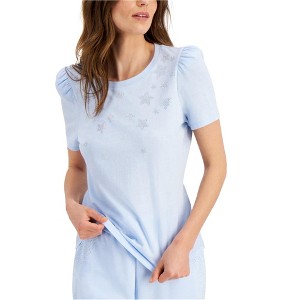 I.N.C International Concepts Womens Stars Embellished T-Shirt, Blue, X-Small - 1 of 1