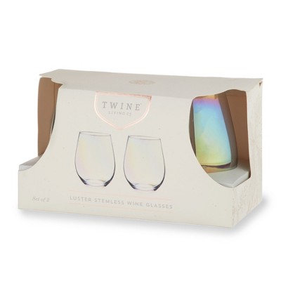 Rainbow Iridescent Stemless Wine Glasses Set of 2