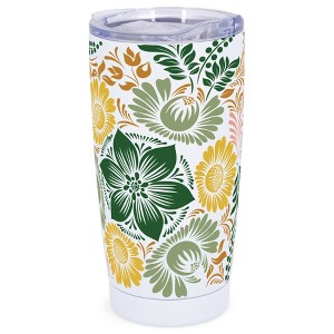 Elanze Designs 20 oz Stainless Steel On the Go Insulated Travel Tumbler With Push Top Lid, Floral Mosaic White - 1 of 4