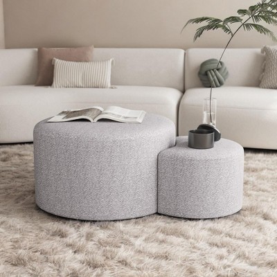Alilang 27.50 inches Nesting Round Ottomans with Soft Upholstery and Space-Saving Design-Beige