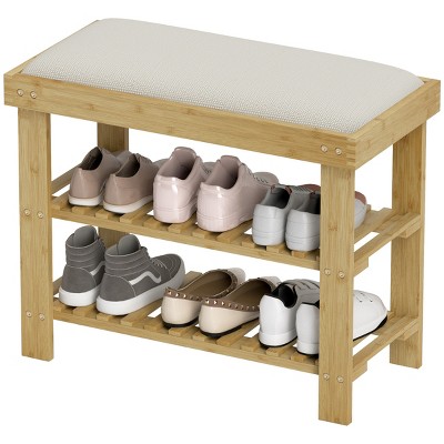FURNIinspire Shoe Racks Shoe Storage Shelf Living Room Free Standing Shoe Organizer with Seat for Entryway Hallway, Brown, 11.4"*23.6"*19.3"