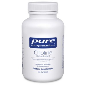 Pure Encapsulations Choline (Bitartrate) - 275 mg - Methylation, Brain Health & Cell Function* - Highly Bioavailable - Vegan & Non-GMO - 100 Capsules - 1 of 4