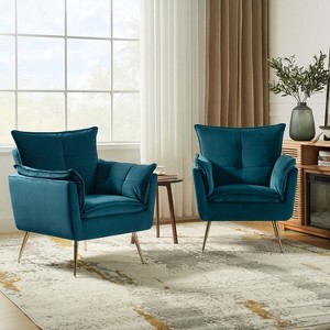 Set of 2 Jonat Contemporary Velvet Wooden Upholstered Armchair with Metal Legs for Bedroom and Living Room| ART OF LIVING DESIGNS - 1 of 4