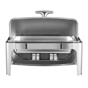 Roll Top Chafing Dish Buffet Complete Set, 9 Qt Stainless Steel Rectangle Chafer with Full-Size Pan, Water Pan, Folding Stand, Fuel Holder & Meal Clip - 1 of 4