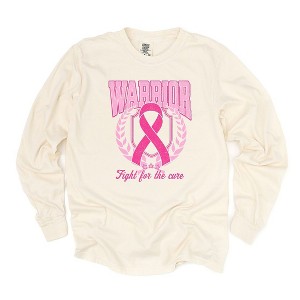 Simply Sage Market Women's Pink Ribbon Warrior Long Sleeve Garment Dyed Tee - 1 of 3