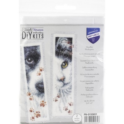 Vervaco Counted Cross Stitch Kit 2.5"X8" 2/Pkg-Dog & Cat On Aida (14 Count)