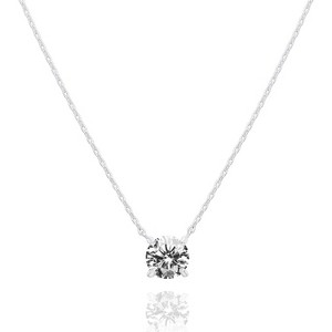 14K Gold Plated Crystal Solitaire 1.5 Carat (7.3mm) Cubic Zirconia Dainty Choker Necklace - 1 of 4