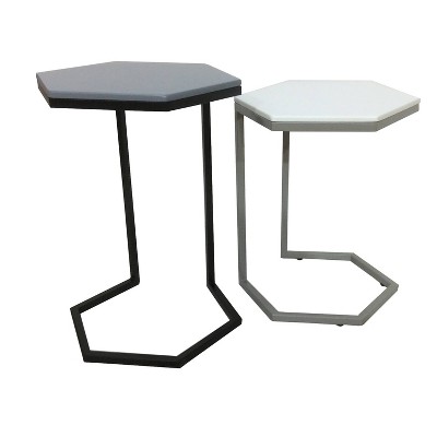 2pc Ali Iron and Wood Hexagon Nesting Tables - Decor Therapy