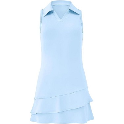 Girls Tennis Athletic Dresses with Built in Shorts and Pockets Polo Neck Sleeveless Golf Outfit Dress