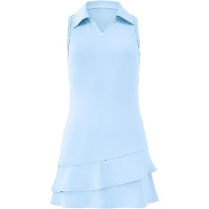 Girls Tennis Athletic Dresses with Built in Shorts and Pockets Polo Neck Sleeveless Golf Outfit Dress - 1 of 3