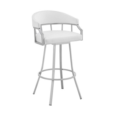 30" Valerie Swivel Slate Faux Leather and Silver Metal Bar Stool, 360¡ã Rotation, Stable Design for Kitchen or Bar