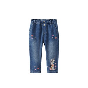 MyKids-Usa Arrival Autumn Baby Kids Girls Colorful Flowers Pattern Denim Pants - 1 of 4