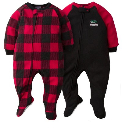 Gerber Infant and Toddler Boys' Fleece Footed Pajamas, 2-Pack, Plaid, 18 Months