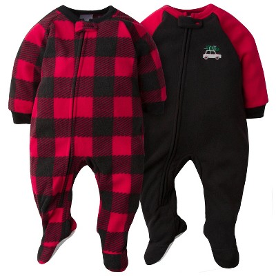 Image of Gerber Infant and Toddler Boys' Fleece Footed Pajamas, 2-Pack, Plaid, 12 Months