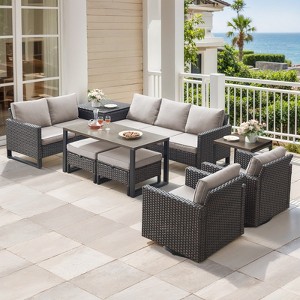 Belord 9PCS Outdoor Sectional Patio Furniture Set, All Weather Conversation with Swivel Patio Chair, Storage Box, L-Shape Sectional Sofa, Coffee Table - 1 of 4