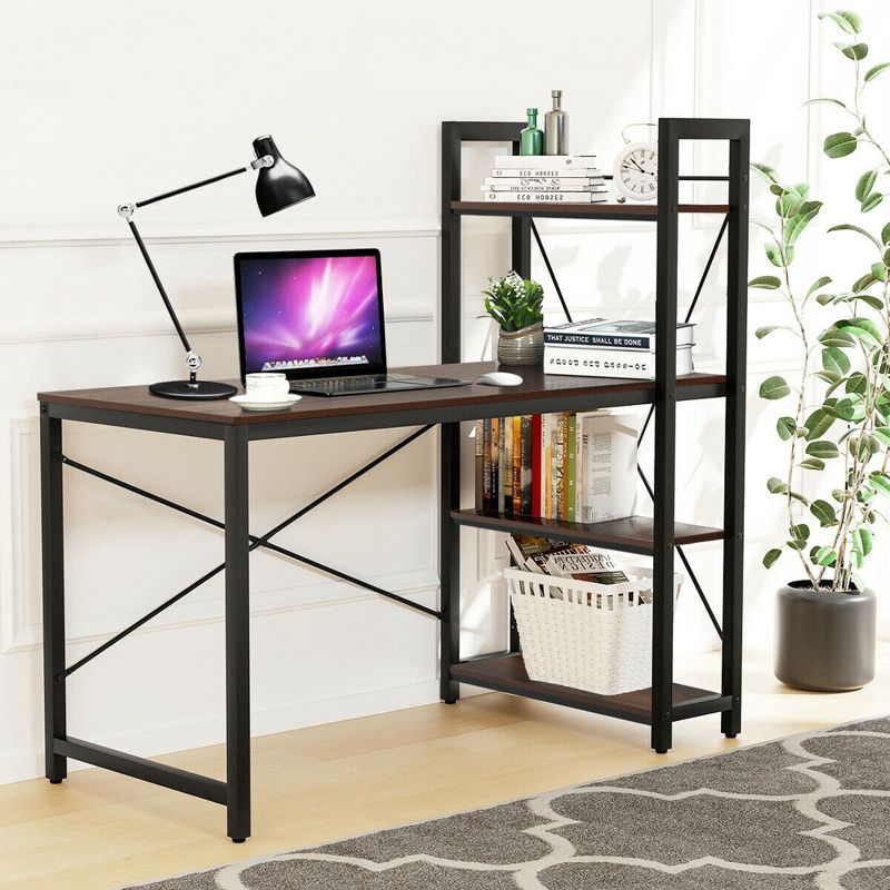 Costway 47.5'' Compact Computer Desk With 4-Tier Storage Bookshelves for Home Office, 5 of 11