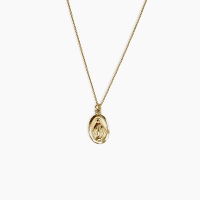 sanctuaire Dainty Oval Saint Medallion Necklace 14K Solid Gold