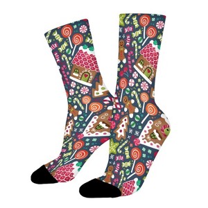 Gingerbread Houses Blue Women Printed Crew Socks Funny Funky Socks Soft Polyester Novelty Gifts for Artists Men - 1 of 1