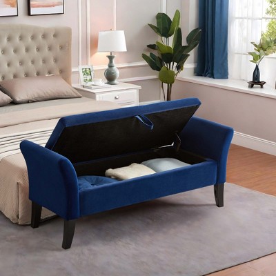 NicBex Modern 51.5" Velvet Fabric Storage Bench with Curved Arms for Bedroom and Living Room
