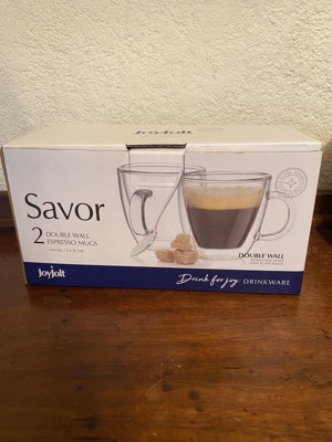 JoyJolt Savor Double Wall Insulated Glasses Espresso Mugs Set of 2 - 5.4-Ounces