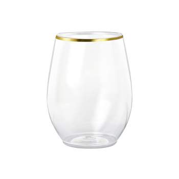 Smarty Had A Party 12 oz. Clear with Gold Elegant Stemless Plastic Wine Glasses (64 Glasses)