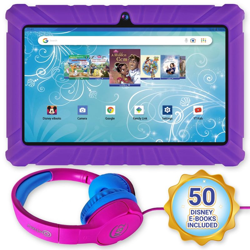 Contixo 7” V8-2 Kids Android 11 Bluetooth Wi-Fi Pro HD Tablet 16GB Featuring 50 Disney eBooks with headphones, 1 of 9