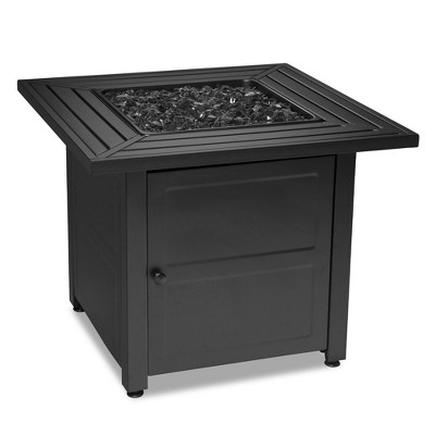 Endless Summer 30 Inch Square 30,000 BTU LP Gas Outdoor Fire Pit Table with Steel Mantel, Slate Finish, Black Fire Glass, and Protective Cover, Black