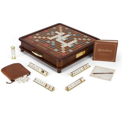 WS Game Company Scrabble Luxury Edition Board Game with Rotating Wooden Game Board