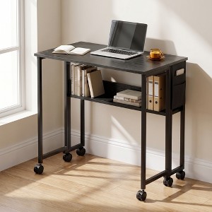 Folding Computer Desk with Storage Bag, Shelf & Wheels, White – Space ...