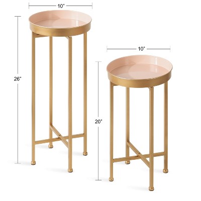 Celia Pink and Gold Round Metal Foldable Tray Table Set