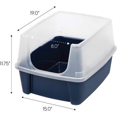 Navy High-Sided Open-Top Cat Litter Box with Scoop