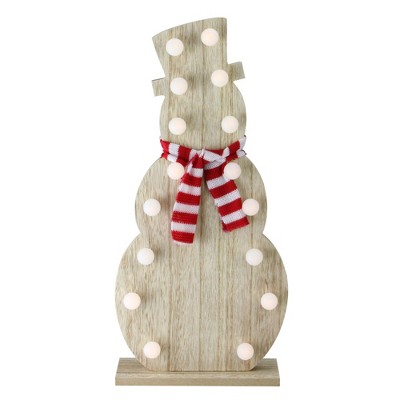 Northlight 15.75" Battery Operated Decorative Wooden LED Lighted Snowman Tabletop Decoration