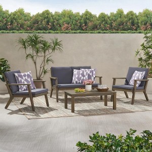 ONWITH Temecula Outdoor Acacia Wood 4-Seater Chat Set_Loveseat&Coffee Table&2 Club Chairs - 1 of 4