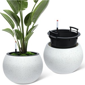 10.2" H x 13.5" Dia (10" Opening) Round Self-Watering Indoor Plant Pots with Drainage & Water Level Monitor, White Dot Design - 1 of 4
