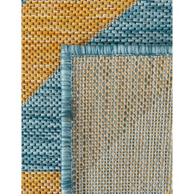 Napa Geometric Yellow and Aqua Outdoor Woven Area Rug 6x9