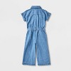 Toddler Girls' Adaptive Short Sleeve Denim Jumpsuit - Cat & Jack™ Medium Wash - 2 of 4