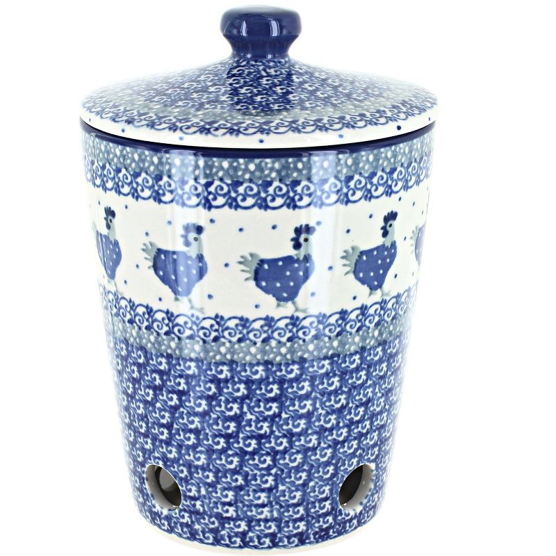 Blue Rose Polish Pottery F36 Ceramika Artystyczna Garlic Keeper, 1 of 2