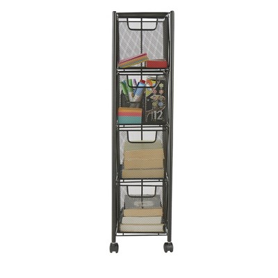 Black Metal Mesh 4-Drawer Mobile Storage Trolley