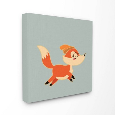 17"x1.5"x17" Hipster Fox with Beanie Stretched Canvas Wall Art - Stupell Industries