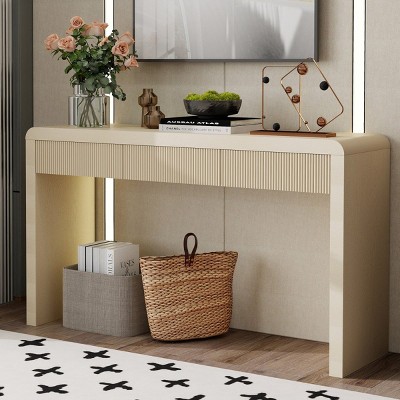Modern Console Table with Storage Drawers, Farmhouse Entryway Table with Curved Edge for Hallway, Living Room, or Office – The Pop Home