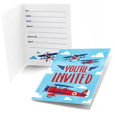 Big Dot of Happiness Taking Flight - Airplane - Fill In Vintage Plane Baby Shower or Birthday Party Invitations (8 count)