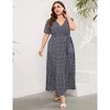 Garvee Women Plus Size V Neck Wrap Maxi Dress High Waist Ruffle Summer Casual Dress with Belt Short Sleeve - 2 of 4