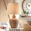 360 Lighting Rustic Farmhouse Table Lamp 29" Tall with USB Dimmer Brown Leaf Hammered Off White Shade for Bedroom Living Room House Bedside Nightstand - 2 of 4