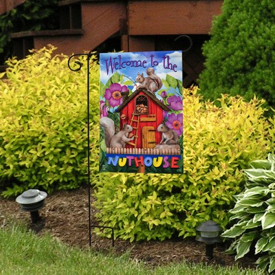 Spring Nuthouse Garden Flag with Squirrels and Flowers 12.5" x 18"