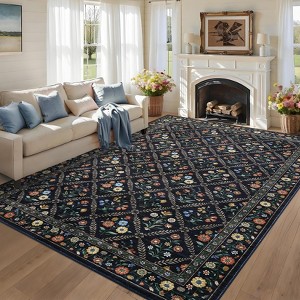 Modern Foldable Area Rugs, Vintage Striped Washable Low Pile Carpet Indoor Easy Care Soft Non Slip Rug for Bedroom Living Room Entryway - 1 of 4