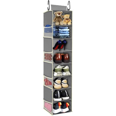 Attop Large-Sized Hanging Shoe Organizer 8-Shelf, Hanging Closet Organizer with 8 Side Pockets for Storage Shoes Clothes 9" W × 11.8" D, Grey