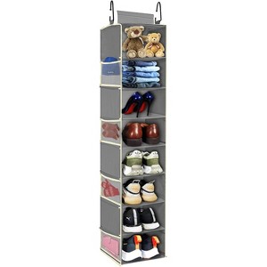 Attop Large-Sized Hanging Shoe Organizer 8-Shelf, Hanging Closet Organizer with 8 Side Pockets for Storage Shoes Clothes 9" W × 11.8" D, Grey - 1 of 4