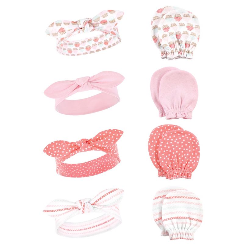 Hudson Baby Infant Girl Cotton Headband and Scratch Mitten Set, Cupcake, 0-6 Months, 1 of 8