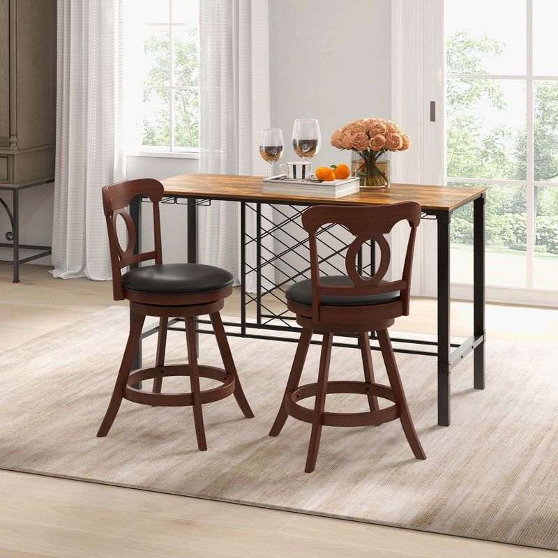 Costway Set of 2 Bar Stools  Swivel Counter Height Chairs with Footrest for Kitchen, 4 of 9