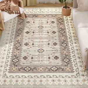 HOMCOM Machine Washable Area Rug 4x6, Non-Slip Boho Flannel Print Floor Cover Foldable Carpet for Living Room, Bedroom, Dining Room, Brown - 1 of 4
